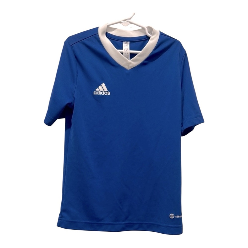 Adidas Boy’s Small Blue and White Short Sleeve Soccer Athletic T-Shirt